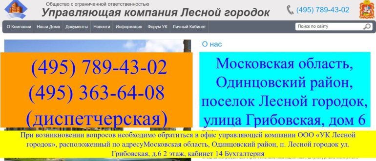УК Лесной городок личный кабинет